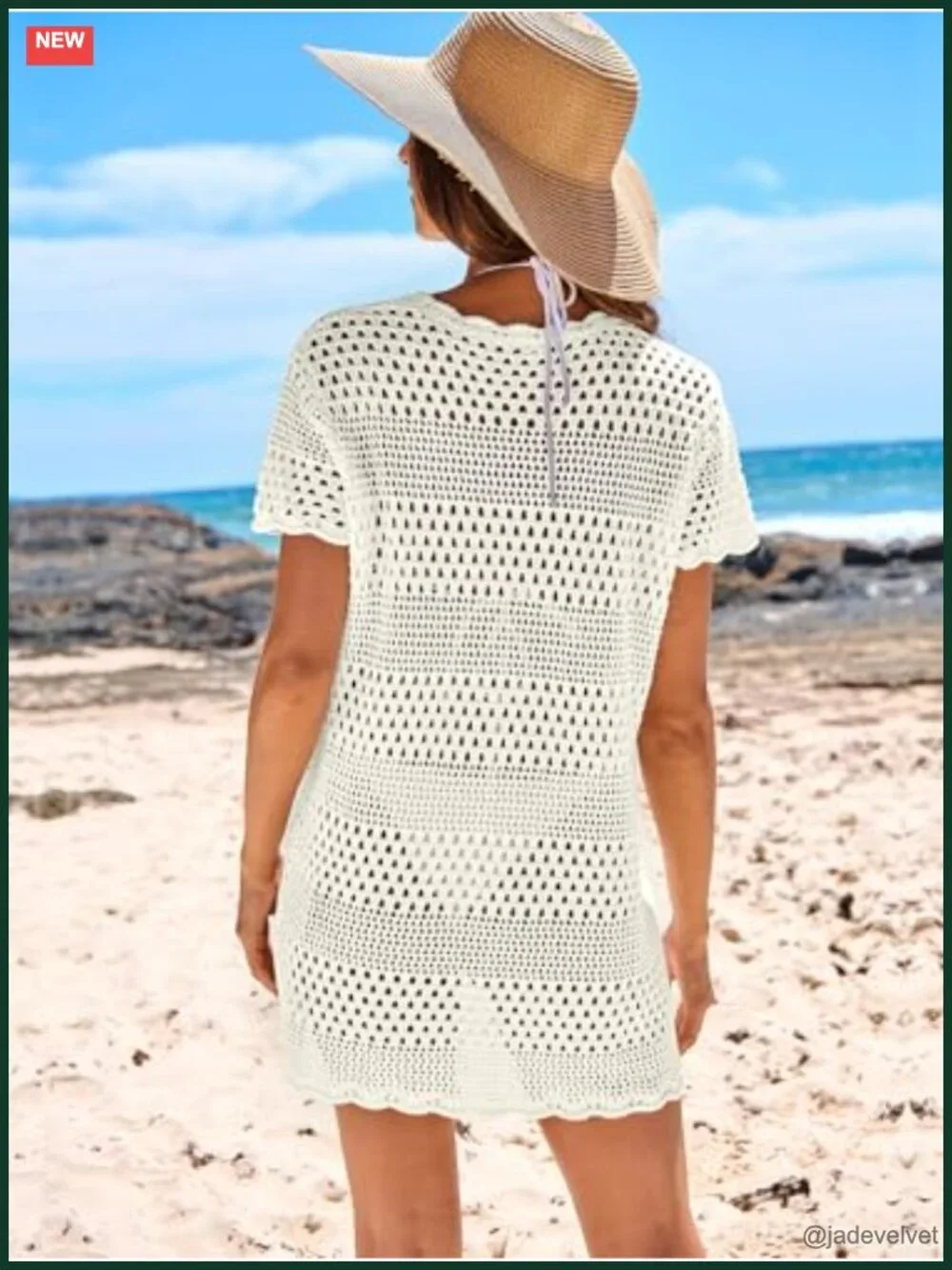 Mesh Knit Crochet Hollow Out Swimsuit Cover Up Pullover Dress
